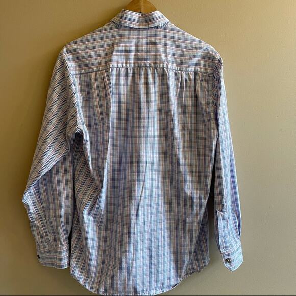 Kim Herring pastel plaid button down collar shirt SIZE M - Picture 5 of 5